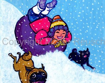 Winter Pug Original Acrylic Painting by Mister Reusch