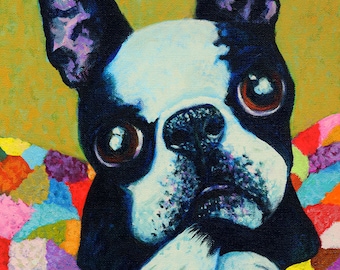 Boston Terrier Puppy Original Acrylic Painting by Mister Reusch