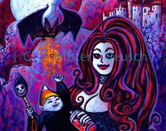 Vampire Mother and Child Halloween Art Print by Mister Reusch