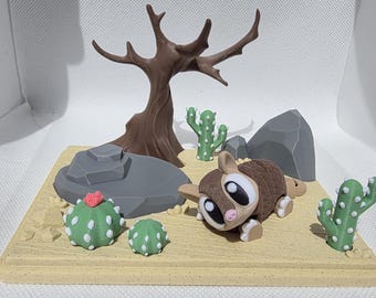 Armadillo Figurine Desert Playset – 3D Printed Armadillo Toy, Keychain or Full Scene Decor