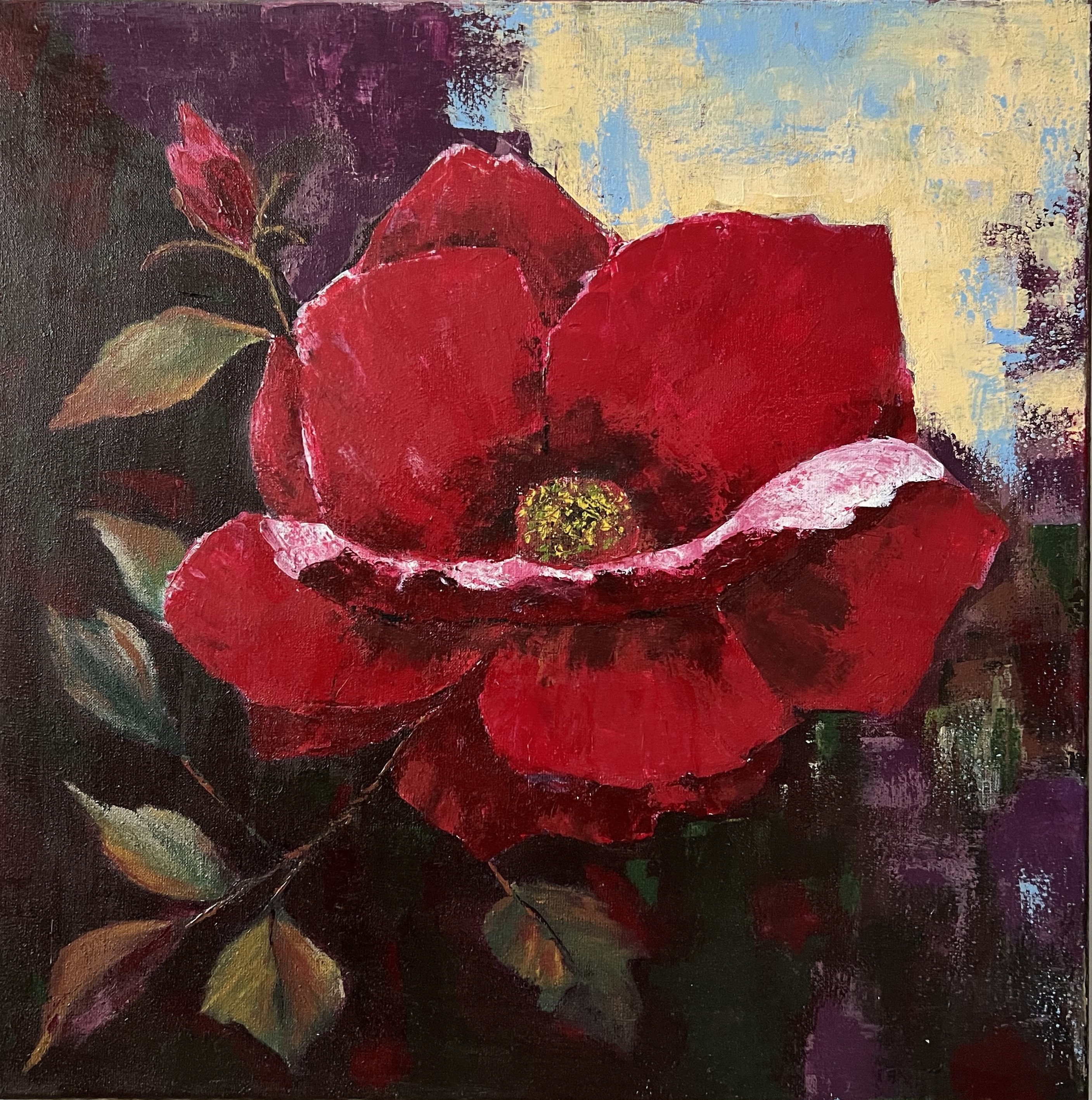 Red Rose Painting Floral Original Art Rose Flower Artwork Acrylic