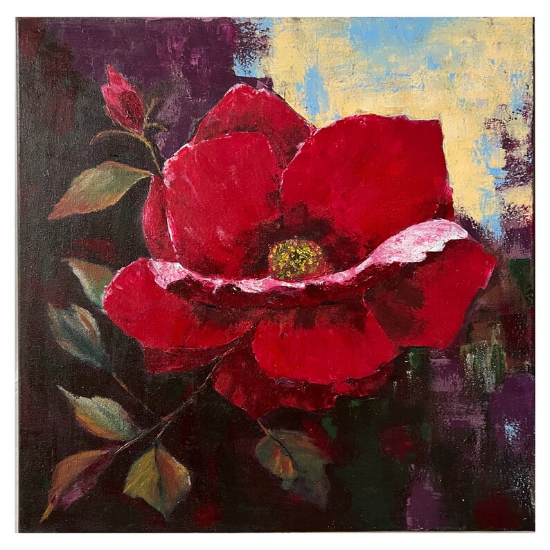 Red Rose Painting Floral Original Art Rose Flower Artwork Acrylic ...