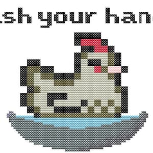 Padrão de ponto cruz para Stardew Valley Void Chicken Lave as mãos (PDF)