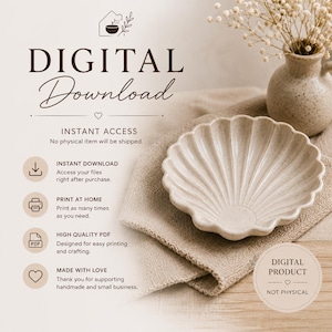 Modello per piatto in ceramica a forma di conchiglia / Guida alla costruzione di lastre in ceramica / Modello per ceramica / Tutorial di lavorazione dell'argilla / Download digitale
