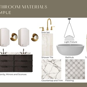 Custom Virtual Interior Design Services - Bathroom Finishes | Materials Selection | E-Design | Room Design | Mood Board
