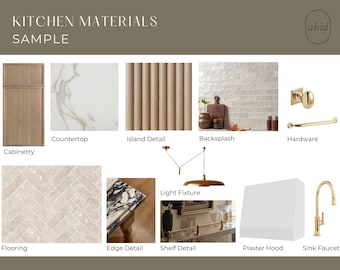 Custom Virtual Interior Design Services - Kitchen Finishes | Materials Selection | E-Design| Room Design | Mood Board