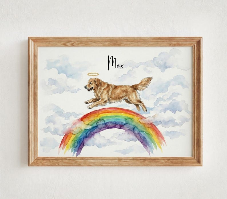 Custom Watercolor Pet Portrait, Rainbow Bridge Memorial Art - Etsy
