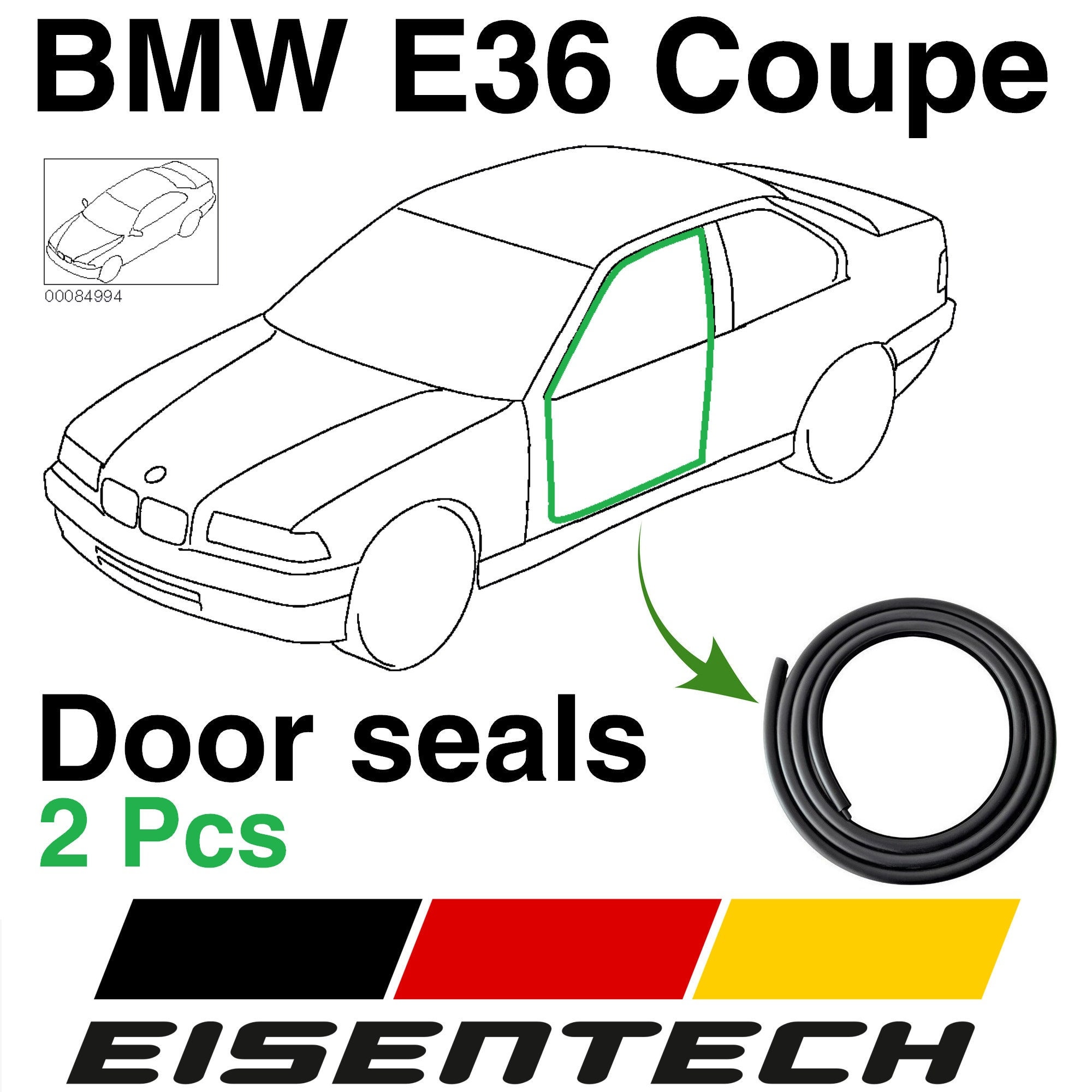 1993-1999 BMW E36 Coupe Velvet Felt Rubber Door Seal Replacement 2