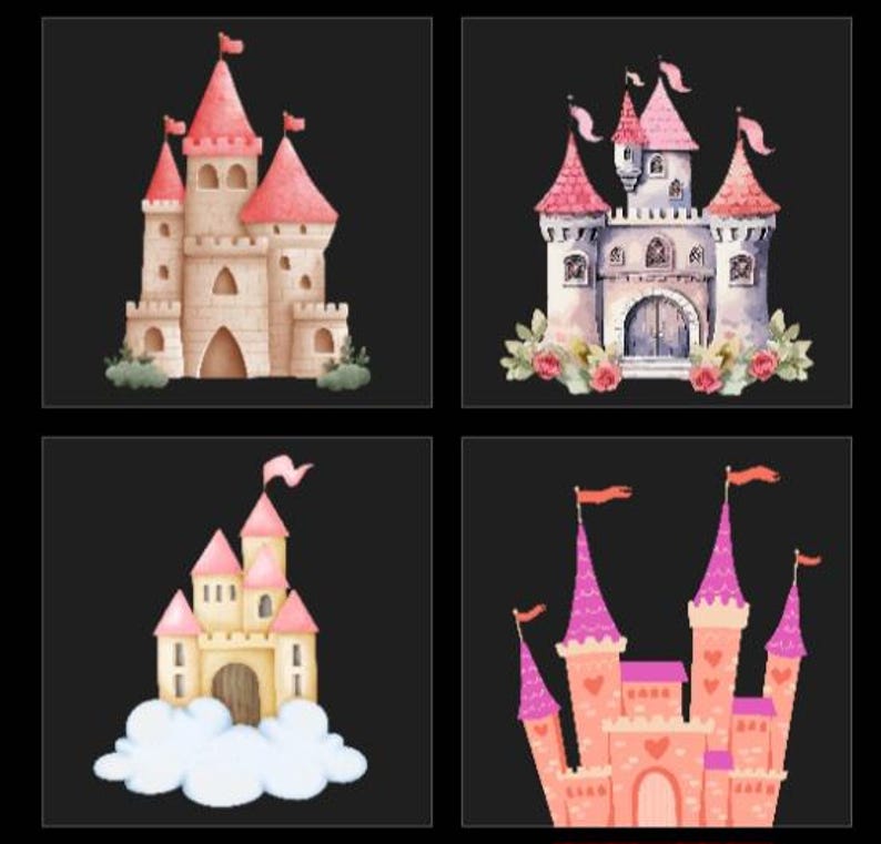 Watercolor Castle Clipart Bundle: Princess Fairy Tale PNG (30 Images ...