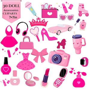 Pink Doll Clipart: Fashion Accessories PNG (Digital Download)