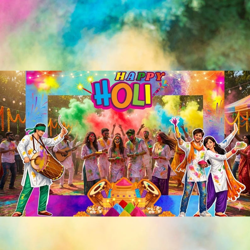 Holi Photo Booth Frame | Indian Festival Party Prop (print-ready File ...