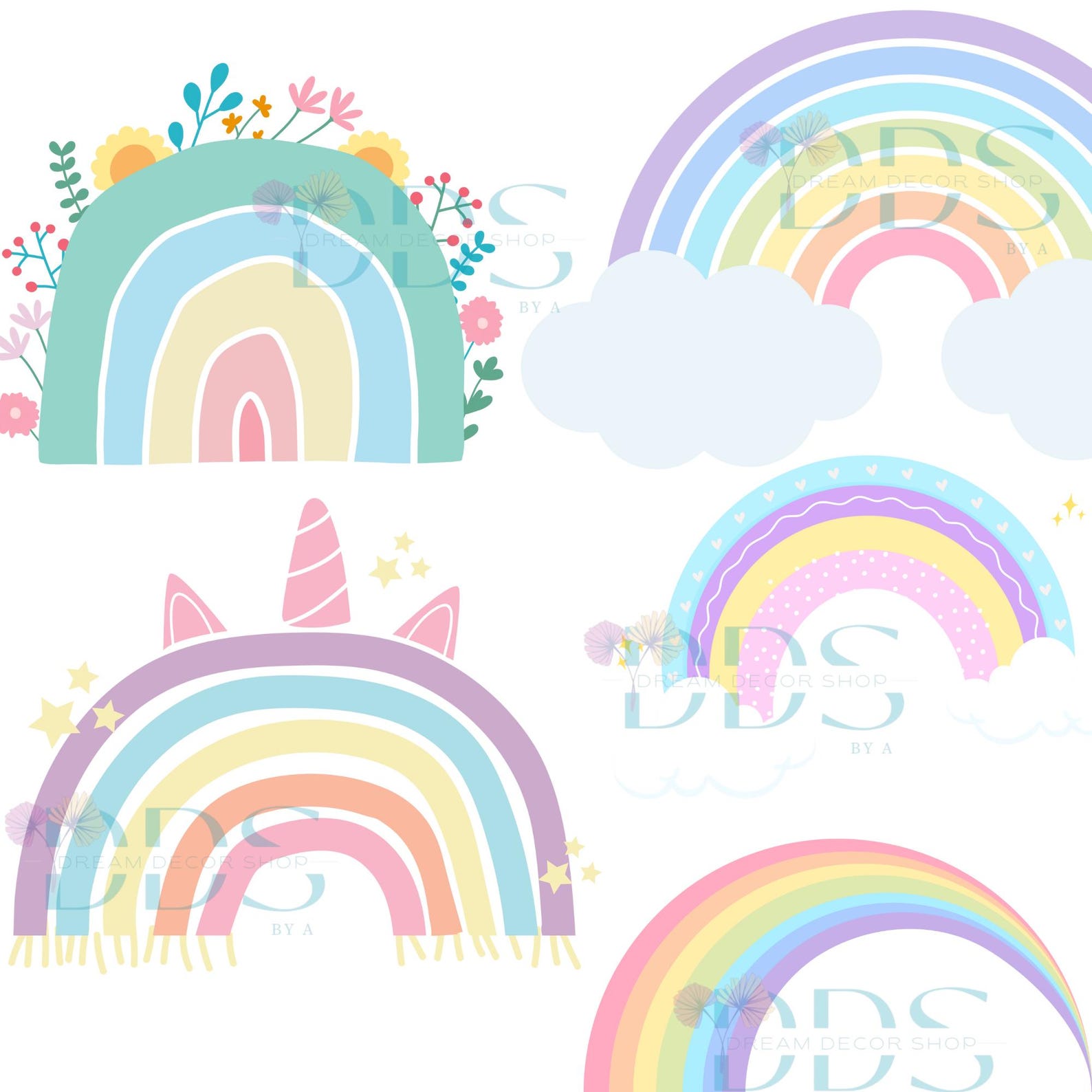 Pastel Rainbow Clipart: Boho Nursery Decor (digital Download Pngs) - Etsy