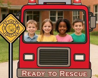 Fire Truck Photo Booth Prop | School Red Day Activity | Firefighter Party PNG Digital Download