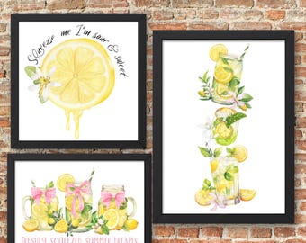 Watercolor Lemonade Art Prints: Summer Kitchen Decor (Digital Download)