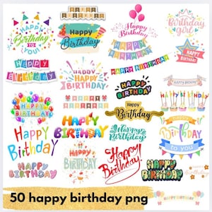 50 Aquarell Geburtstag logo Clipart, PNG, Geburtstagsparty Clipart, alles Gute zum Geburtstag png, Geburtstagsfeier, kommerzielle Nutzung, digitaler Download