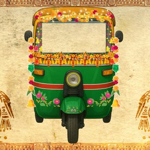 Indian Tuk Tuk Photo Booth Frame: Diwali Wedding Decor (PNG)
