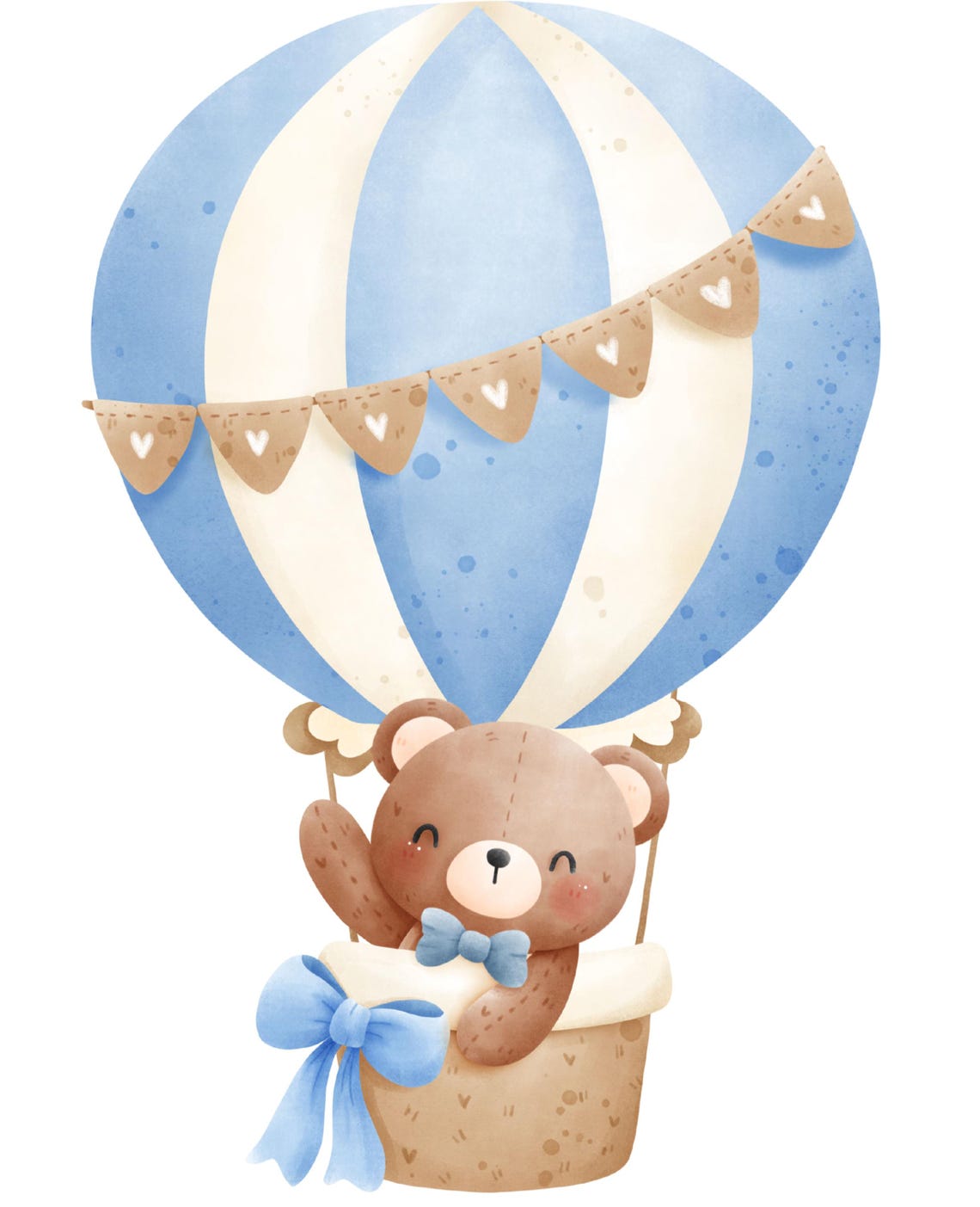Teddy Bear Hot Air Balloon Clipart: Watercolor Nursery Art (digital ...