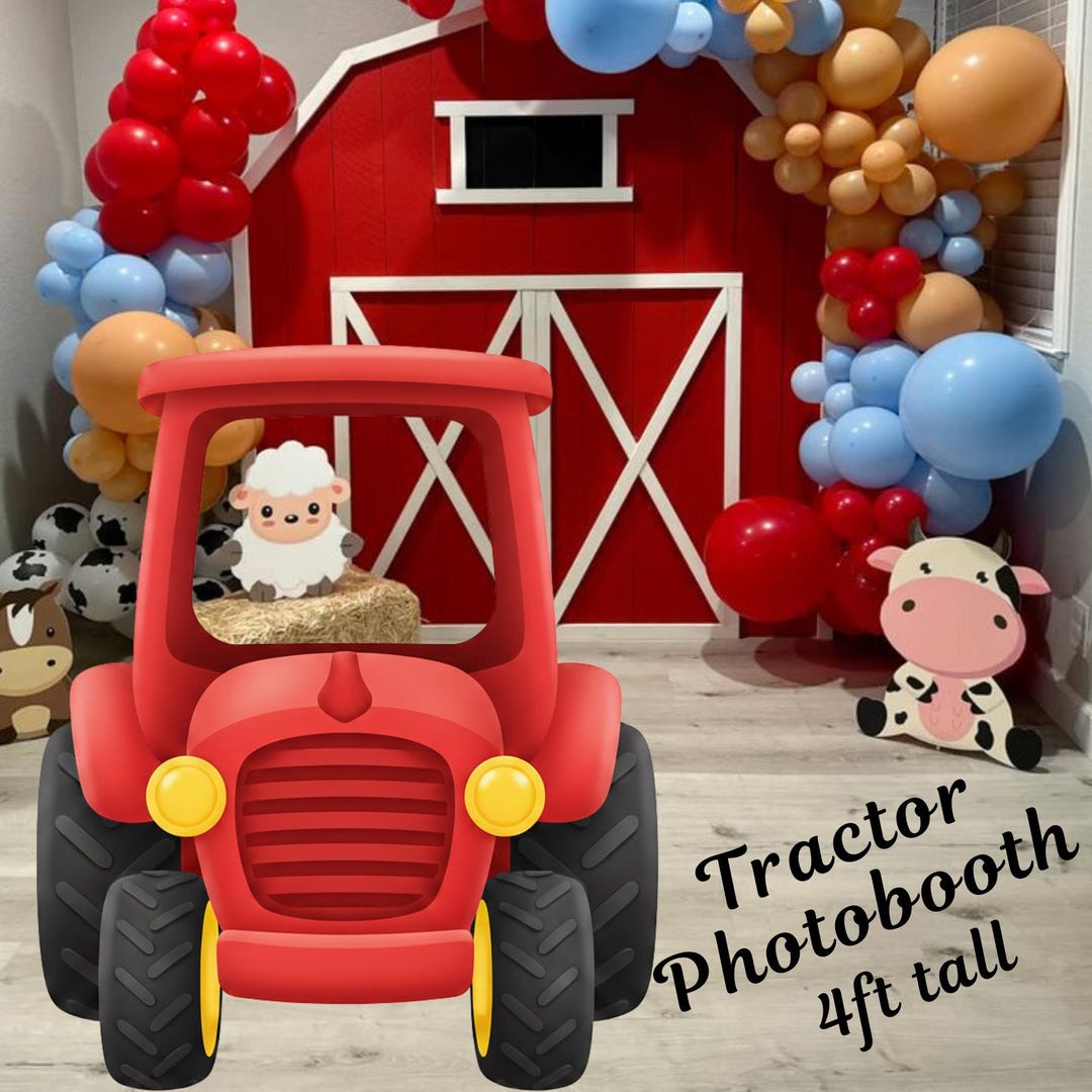 Red Tractor Photo Booth Prop | Farm Birthday Party Decor (digital ...