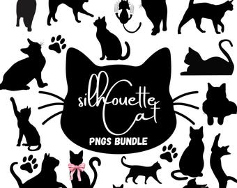 Black Cat Silhouette PNG Bundle: 20 Halloween Clipart Designs (Digital Download