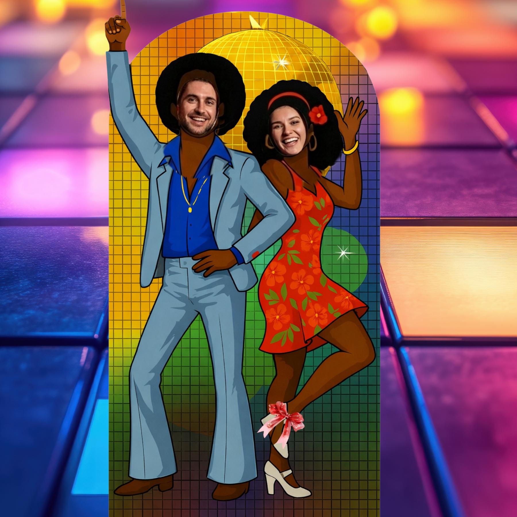 Standee Retro Retro 70s Disco Couple Photo Booth Standee | Dark Skin Tone (5ft ...
