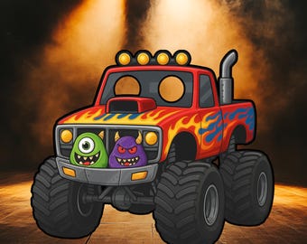 Monster Truck Photo Booth-uitsnede, png | Monstertruck verjaardagsfeestje kinderfeestje | Vrachtwagenfotorekwisiet afdrukbaar 300 DPI