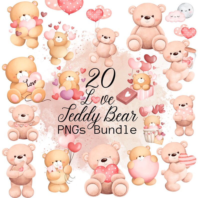 Watercolor Teddy Bear Clipart Bundle: Blush Pink Nursery Art (PNG ...