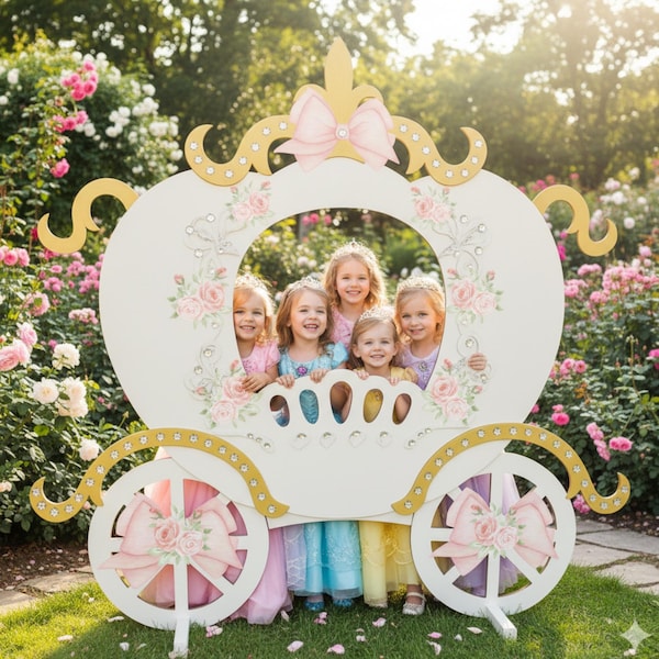 Cornice per photo booth con carrozza della principessa / sfondo floreale per feste (download digitale)