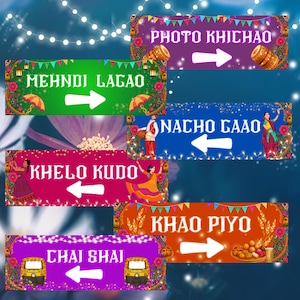 Desi-bröllopsfestskyltar: Mehndi, dans, mat och nöje (digital nedladdning)