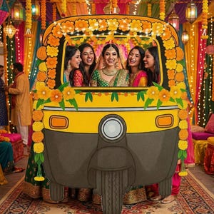 Fondo para fotomatón de rickshaw indio: Fondo para boda desi (descarga digital)
