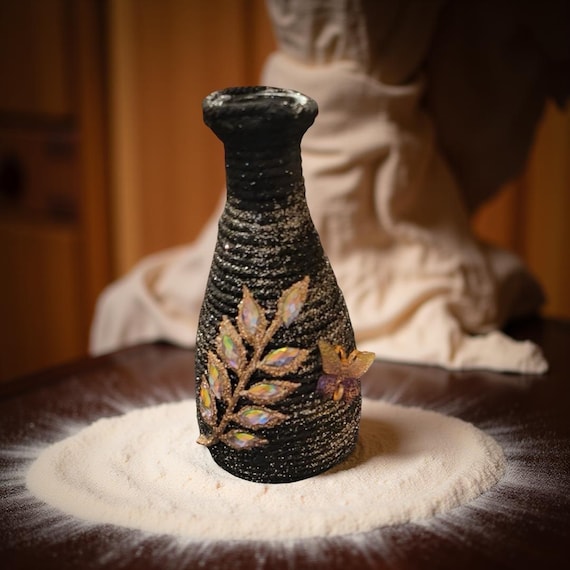Handcrafted Black Twine Vase | Iridescent Floral Accent, Boho Decor