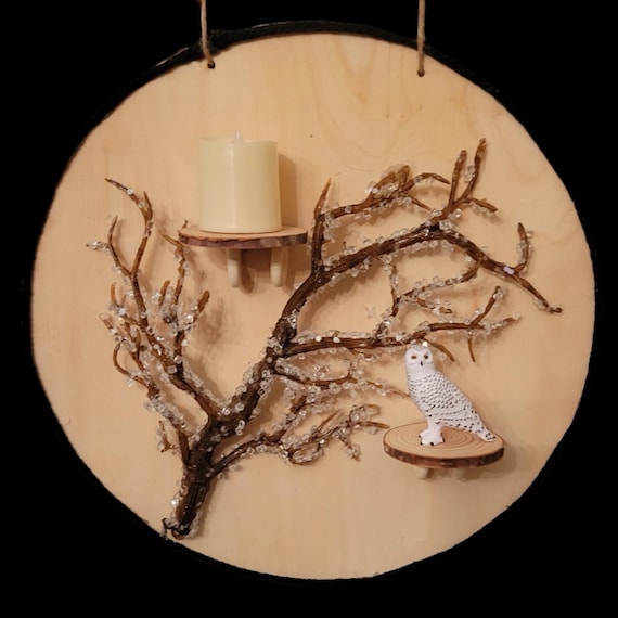Woodland Snowy Owl Wall Decor • Rustic Candle Holder/sign/display