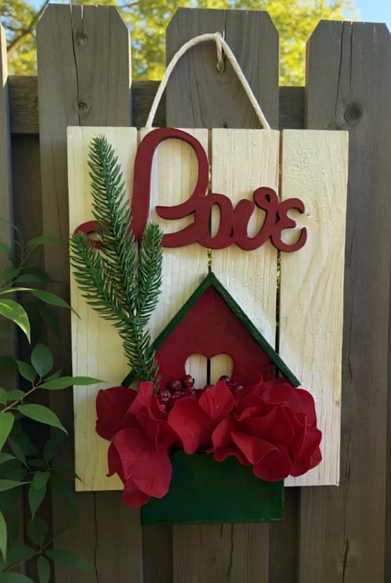 Rustic Love Wood Wall Hanging | Handmade Farmhouse Floral Decor