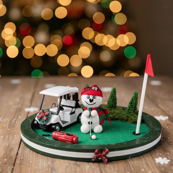 Golf Snowman Christmas Decor • Golfer Gift • Christmas Golf Scene • Unique Gift for Golf Lovers •