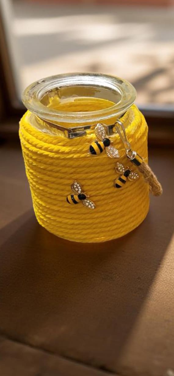 Handmade Rope Wrapped Glass Jar | Bee Decor, Silicone Lid