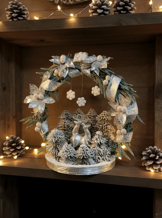 Handmade Silver Reindeer Christmas Centerpiece • Winter Wonderland Decor•. Only 1 Available