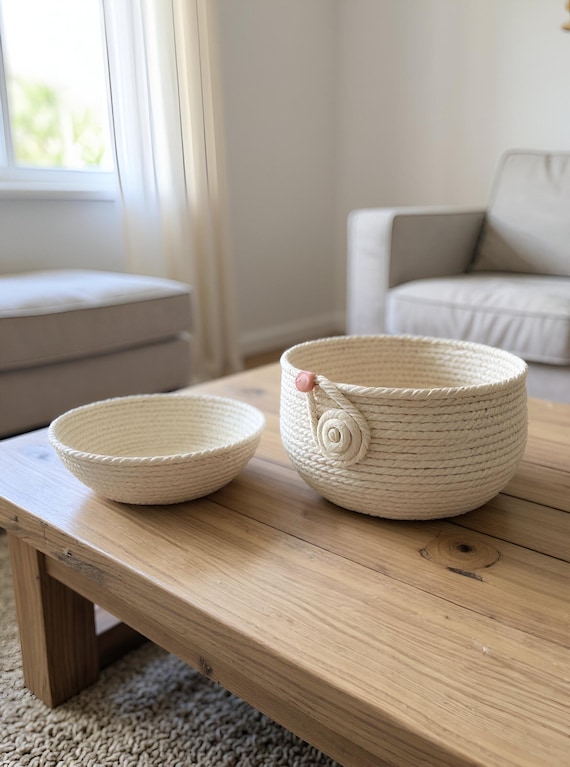 Handmade Rope Bowl | Daisy & Butterfly Home Decor (7.5 inch)