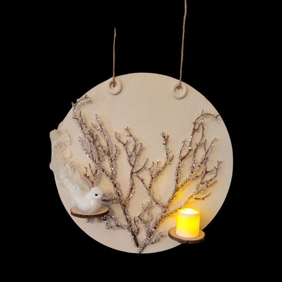 Rustic Winter Woodland Wall Decor • Snowy Bird Candle Holder/sign/display