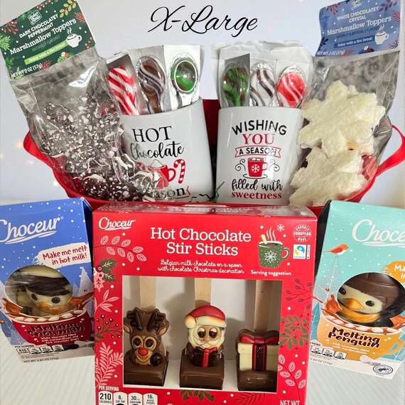 Hot Cocoa Christmas Gift Basket • Small to XL • Holiday Mug Gift Set • Hot Chocolate Lovers Set • Teacher Gift • Christmas Gift Basket