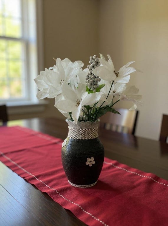 Unique Handmade Black vase with Florals