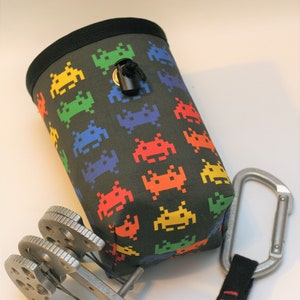 Arcade Memories, a Space Invader Hand Crafted Chalk Bag and Belt. Rock Climbing, Gym Climbing, Outdoor Climbing, Bouldering - Free Shipping