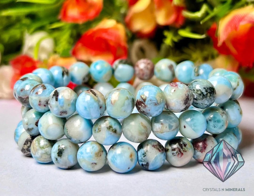 larimarbrace.ymさん5-4-6 Dominican Larimar Stone Bracelet: Unisex Stretch Bracelet (8 MM