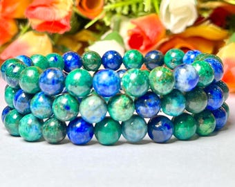 8 MM Azurit Malachit Stein Armband: Unisex Stretch Armband