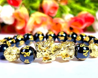 Pixiu Black Obsidian Bracelet: Feng Shui Wealth, Protection (8mm