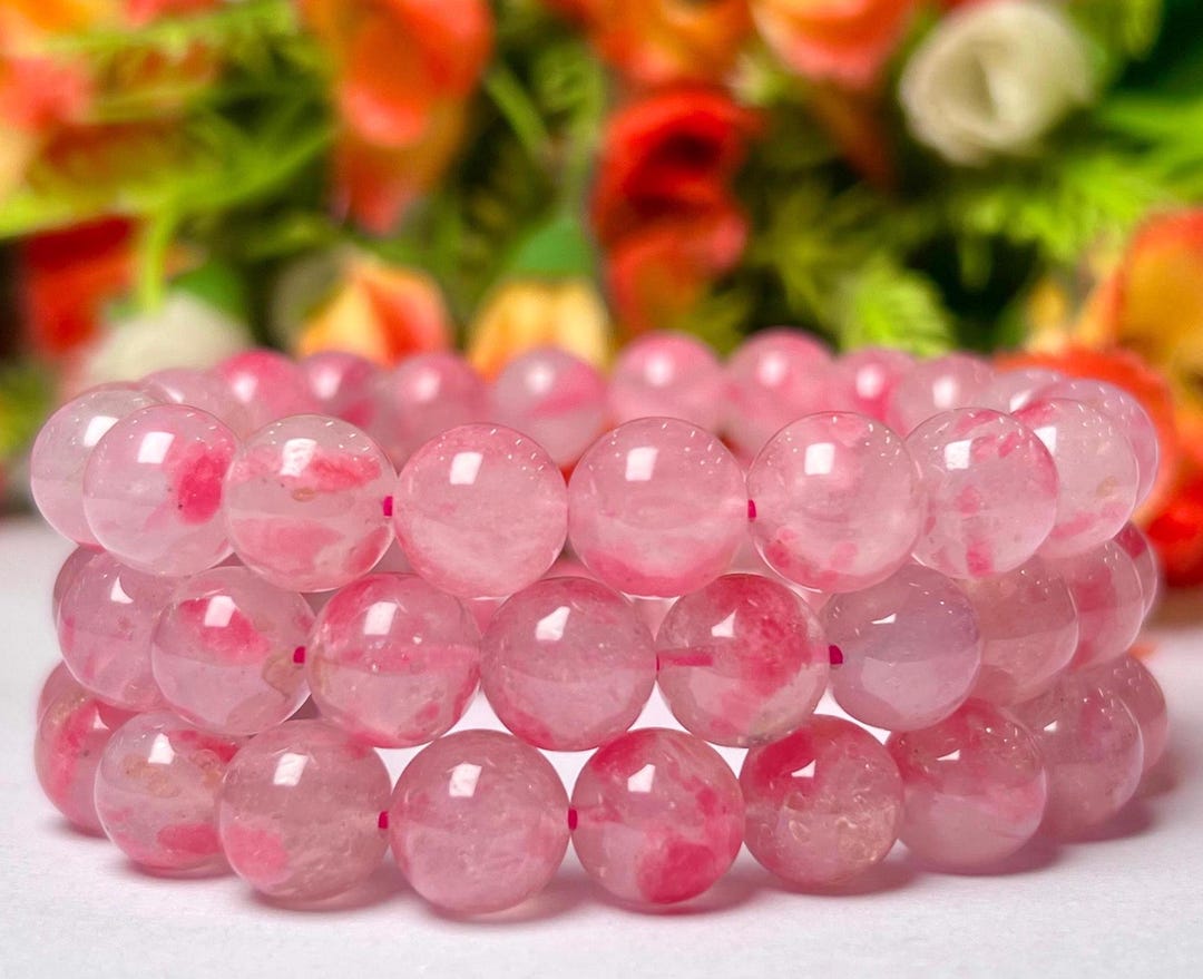 Sakura Rhodonite in Quartz Stone Bracelet - Unisex Stretch Bracelet (10 ...