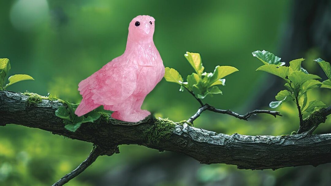 Rose Quartz Pigeon Carving: Healing Crystal Home Decor (101 Gram