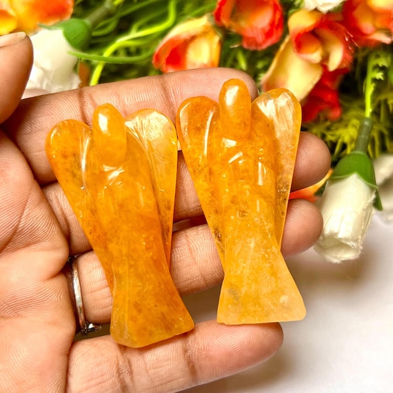 2" Hand Carved Golden Healer Quartz Angel: Reiki Blessed Crystal (2 Inch)
