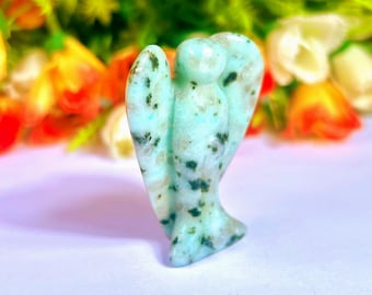 2" Angel Kiwi Jasper Stone Guardian Angel blessed Angelic connection