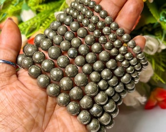 6 8 10MM Pyrite Stone Beaded Stretch Bracelet