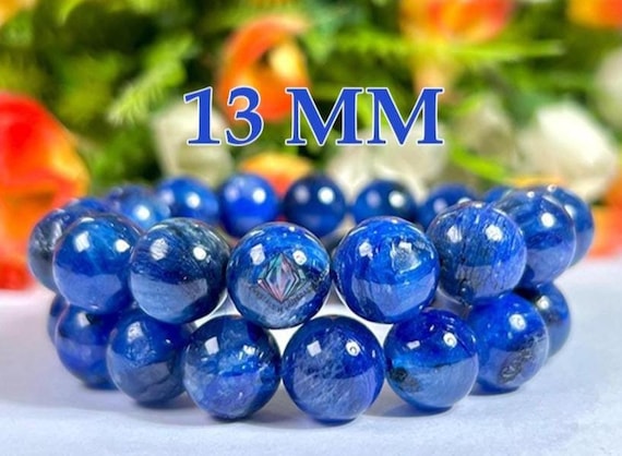 13 MM ブルーカイヤナイトストーン 伸縮性 ユニセックスブレスレット