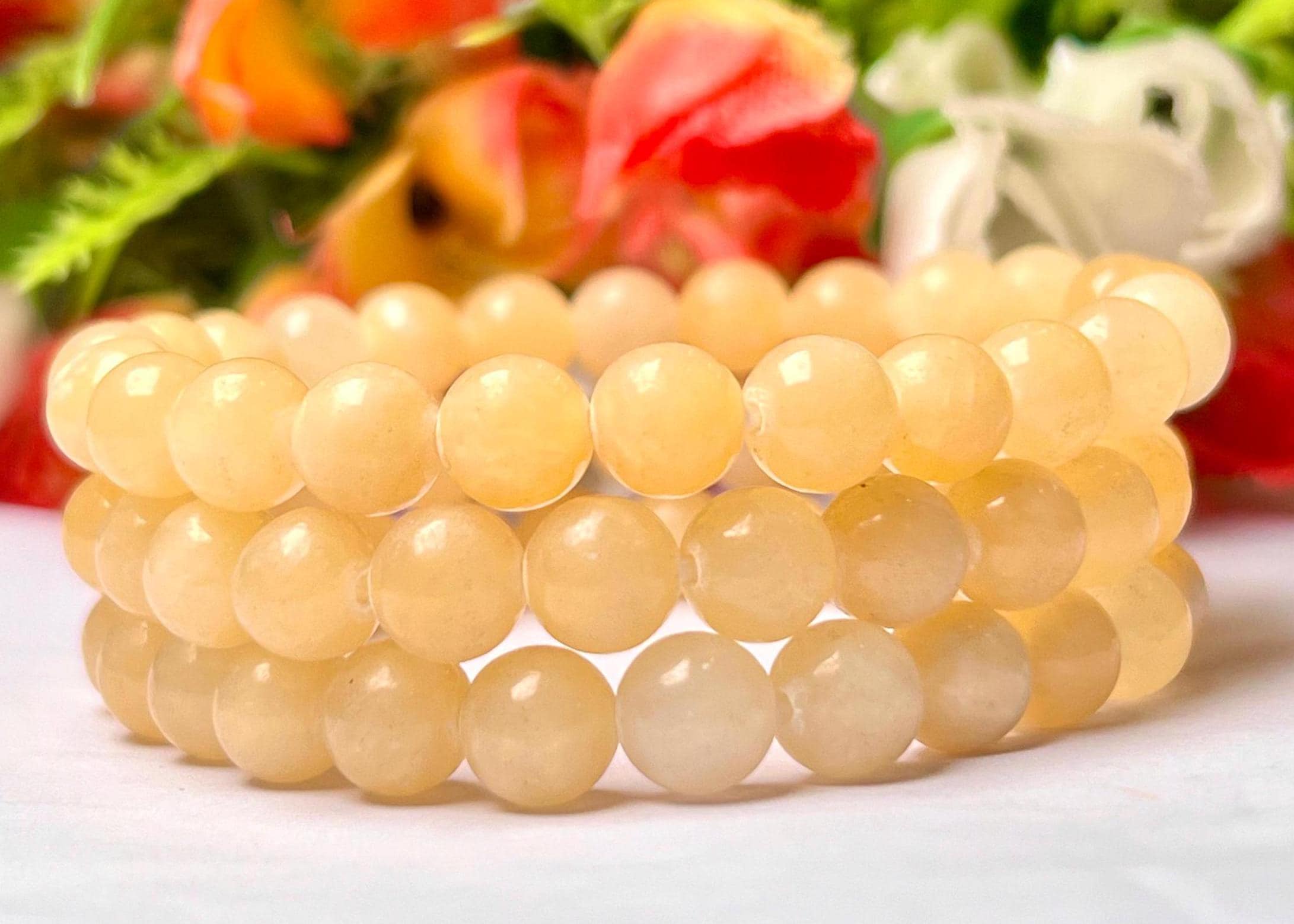 Yellow Calcite Stone Bracelet: Unisex Stretchable 8MM Bead